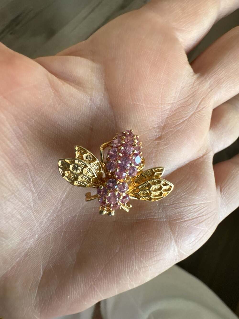 Jumbo 14K Gold Pink Sapphire and Diamond Bumble Bee Pin Brooch Stunning